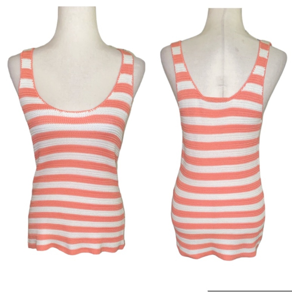 Trina Turk Pink & White Striped Sleeveless Knit Sweater Tank Vest - S